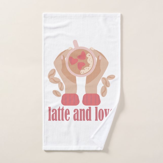 Latte and love cup, hands and coffee quote   hand towel (Hand Towel)