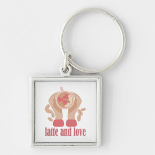 Latte and love cup, hands and coffee quote key ring