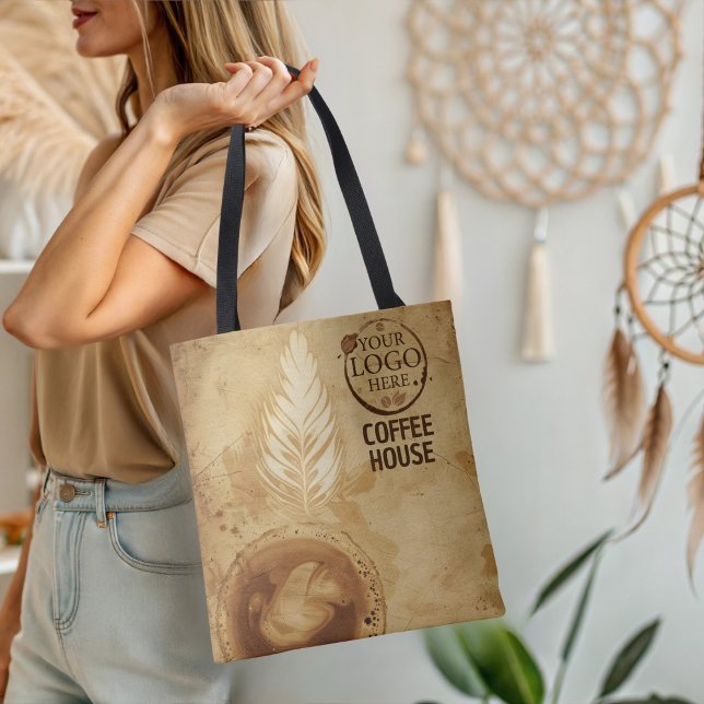 Latte Art cafes and coffee shops Logo Business  Tote Bag (Latte Art cafes and coffee shops Logo Business Tote Bag employee retail conference clean promotional)