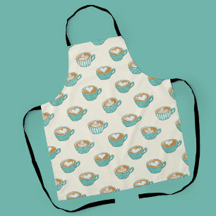 Latte Art in Cute Blue Coffee Mugs Apron