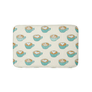 Latte Art in Cute Blue Coffee Mugs Bath Mat