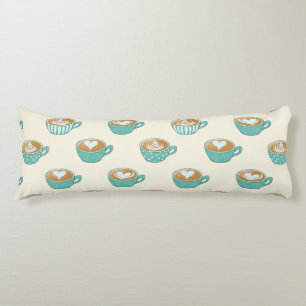 Latte Art in Cute Blue Coffee Mugs Body Cushion