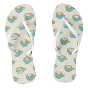 Latte Art in Cute Blue Coffee Mugs Jandals