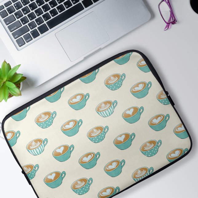 Latte Art in Cute Blue Coffee Mugs Laptop Sleeve (Creator Uploaded)