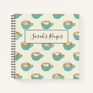 Latte Art in Cute Blue Coffee Mugs Notebook