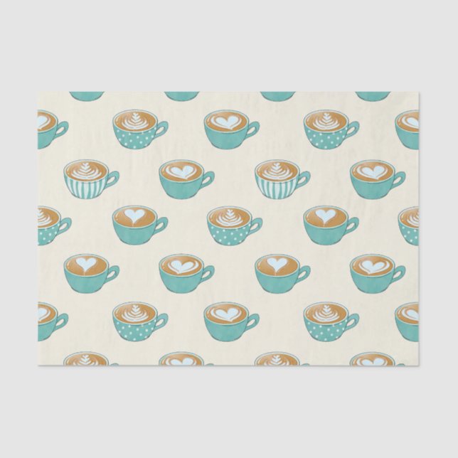 Latte Art in Cute Blue Coffee Mugs Tissue Paper (Front)