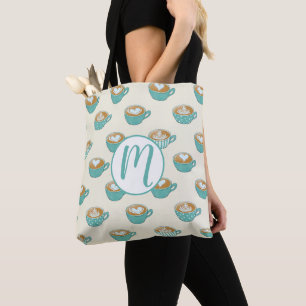 Latte Art in Cute Blue Coffee Mugs Tote Bag