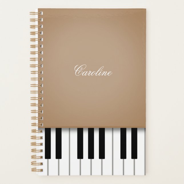 Latte Brown Piano Keyboard Personalised Music Planner (Front)
