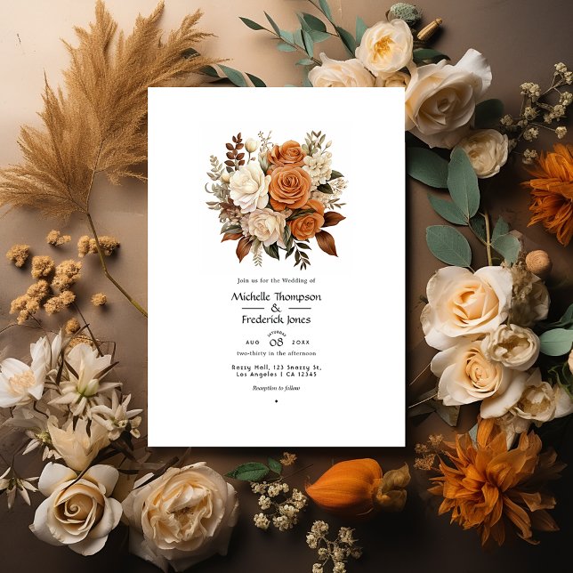 Latte Brown to Caramel Floral Fall Wedding Invitation (Creator Uploaded)