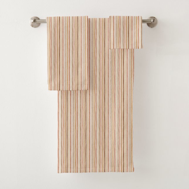 Latte Cocoa Cream Blush Stripes Bath Towel Set (Insitu)