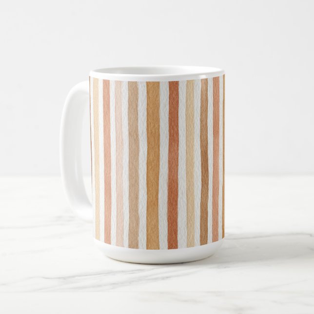 Latte Cocoa Cream Blush Stripes Coffee Mug (Front Left)