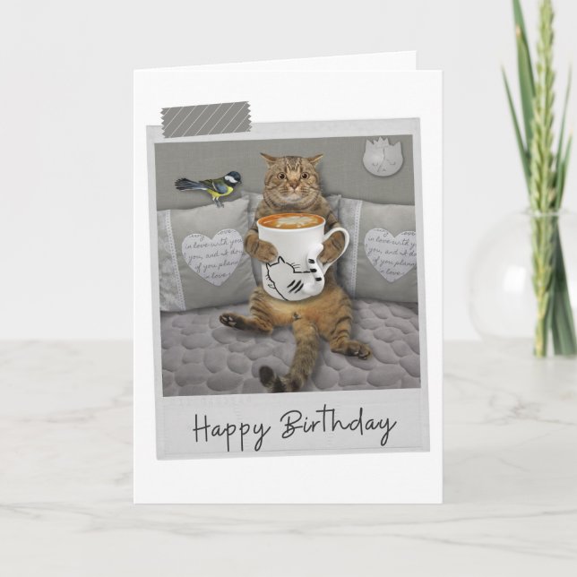 Latte Coffee Cat Funny Birthday Card (Front)