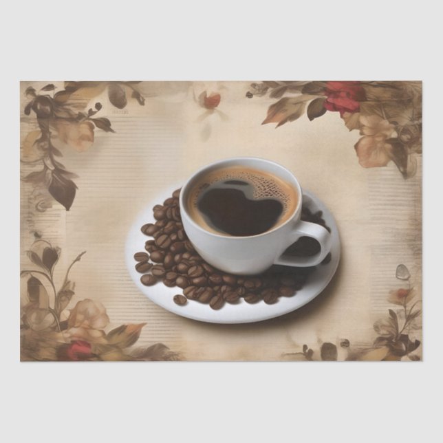 Latte Coffee Cup Decoupage /  Tissue Paper (Front)