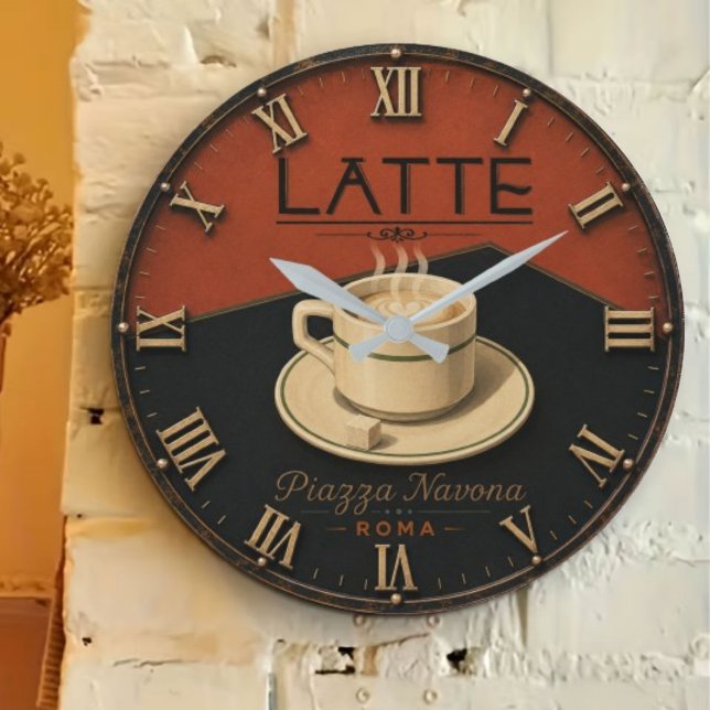 Latte Coffee  Italian Café Kitchen Decor Large Clock (Creator Uploaded)