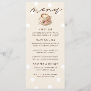 Latte Coffee Themed Baby Shower Menu Cards