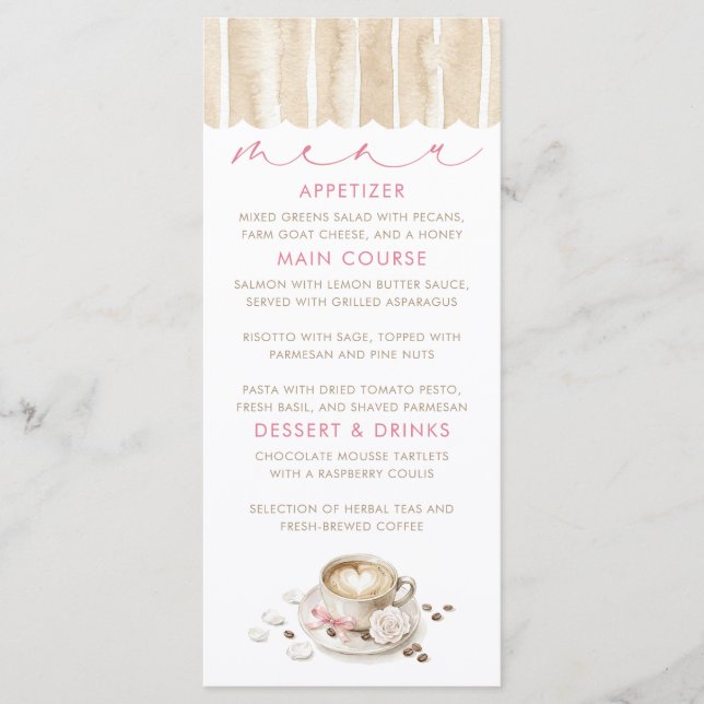 Latte Coffee Themed Baby Shower Menu Cards (Front)