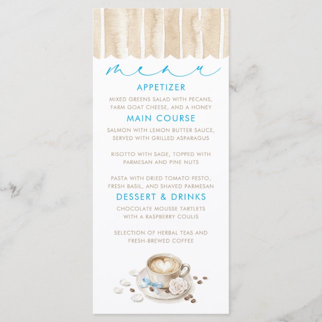 Latte Coffee Themed Baby Shower Menu Cards (Front)