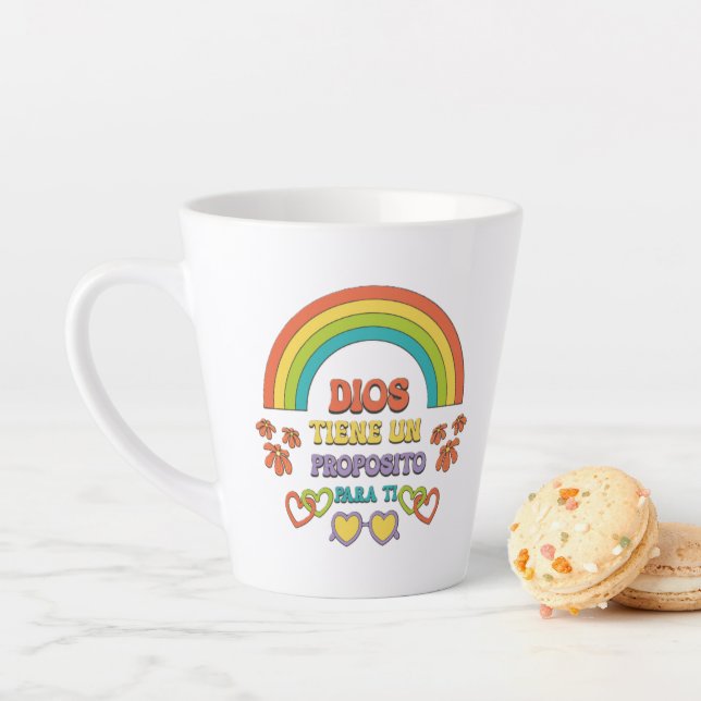 latte cup with a rainbow design and a religious ph (In Situ)