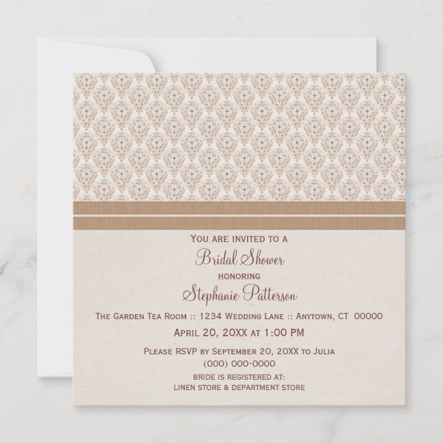 Latte Dramatic Damask Bridal Shower Invite (Front)
