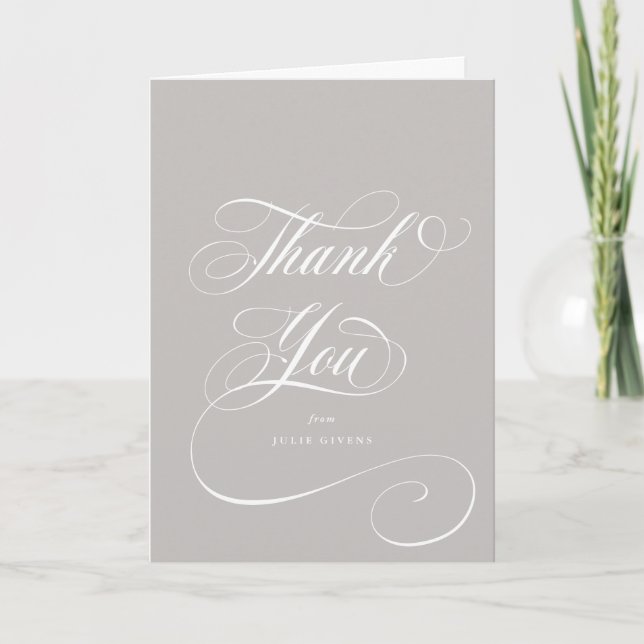 Latte Elegant Script Graduation Photo+Message Thank You Card (Front)