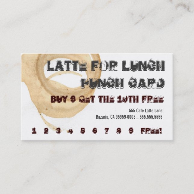 Latte for Lunch Coffee Drink Punch Card (Front)
