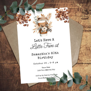 Latte Fun Coffee 60th Adult Birthday editable Invitation