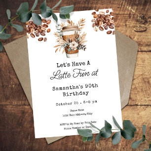 Latte Fun Coffee 90th Adult Birthday Invitation