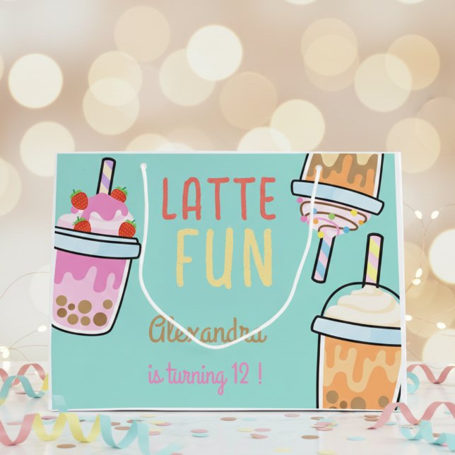 Latte fun coffee bobba tea birthday large gift bag (Creator Uploaded)
