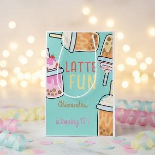 Latte fun coffee bobba tea birthday medium gift bag
