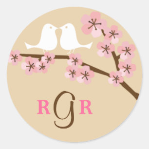 Latte & Green Cherry Blossom Wedding Classic Round Sticker