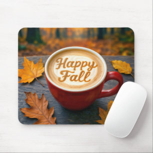 Latte Happy Fall In Red Mug Mouse Pad