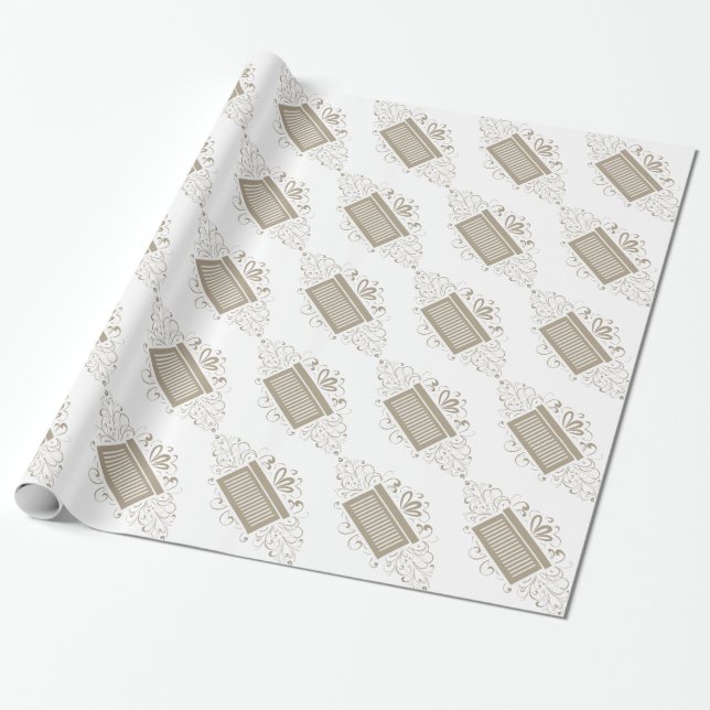 Latte Holiday Swirls Present Wrapping Paper (Unrolled)