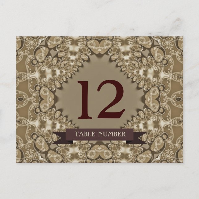 Latte Lace Wedding Event Table Number Postcard (Front)