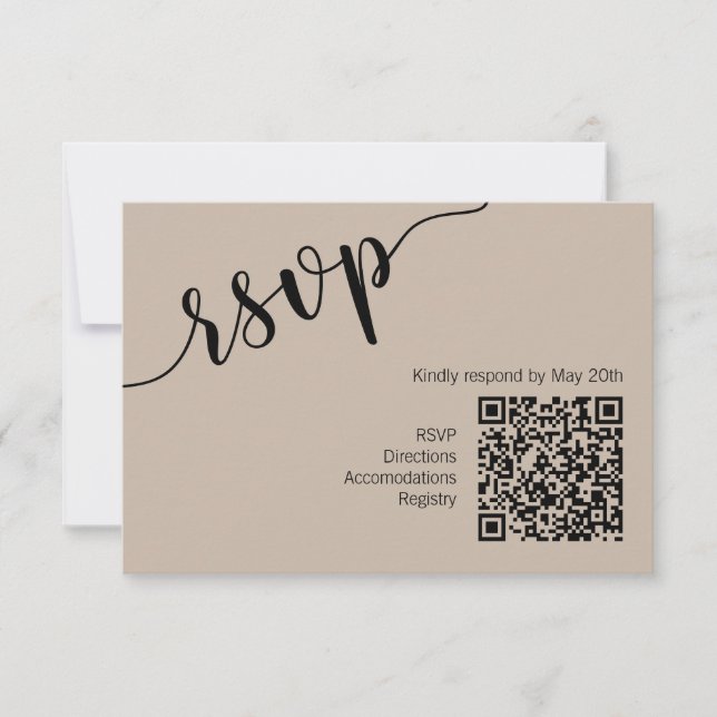 Latte Mocha Black Love Script Minimalist Wedding   RSVP Card (Front)