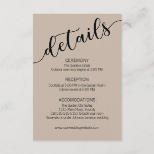 Latte Mocha Black Script Wedding Details Enclosure Card