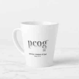 Latte Mug 12 oz flaired - "pcog" aconym and words