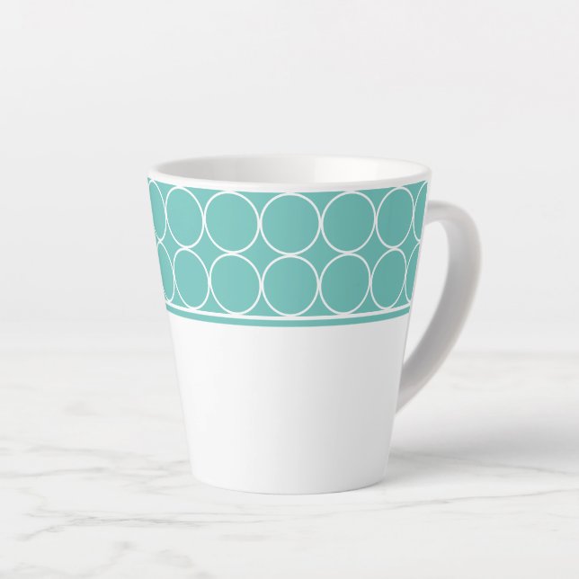 Latte Mug-Aqua & White Dots Latte Mug (Right Angle)