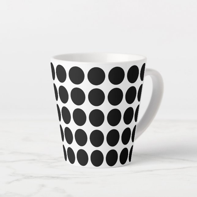 Latte Mug-Black Polka Dots Latte Mug (Right Angle)