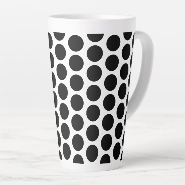 Latte Mug-Black Polka Dots Latte Mug (Right Angle)