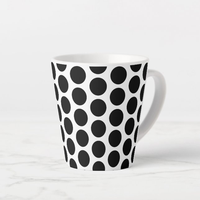 Latte Mug-Black Polka Dots Mug (Right Angle)