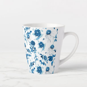 Latte Mug-Blue Floral Latte Mug