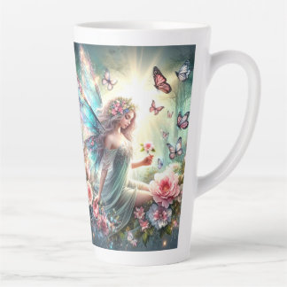 Latte Mug - Fairy in Flowers Garden, Butterflies