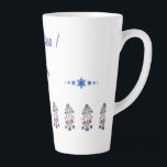 Latte Mug Hanukkah theme with flowers menorah<br><div class="desc">Add a festive touch to your latte with our Hanukkah-Themed mug! Featuring a beautifully designed menorah, delicate flowers, the Star of David, and the cheerful message "Eat Latkes , " these mugs bring warmth and elegance to your holiday gifting . Perfect for your friend , collegue or parents they combine...</div>