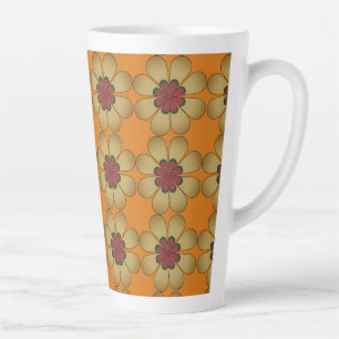Latte Mug - Stylised Daisies on Orange