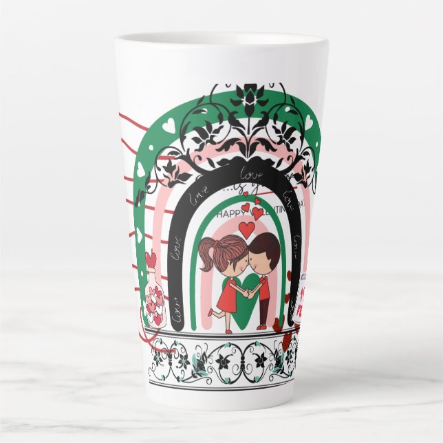 Latte Mug white design valentine's day gift (Front)