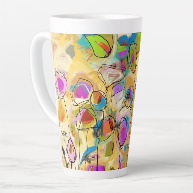 Latte Mug with Abstract Flowers (Left Angle)