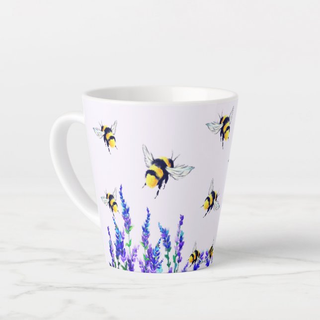 Latte Mug with Flying Bees (Left Angle)