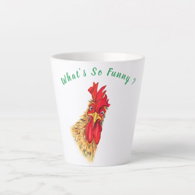 Latte Mug with Funny Rooster and Catchy Text (Front)