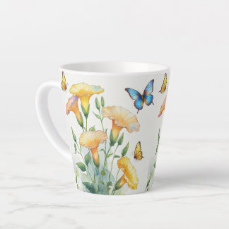 Latte Mug - Yellow Morning Glory and Butterflies