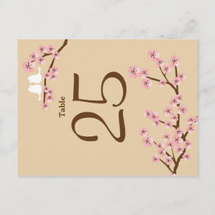 Latte & Pink Cherry Blossom Wedding Table Number Postcard